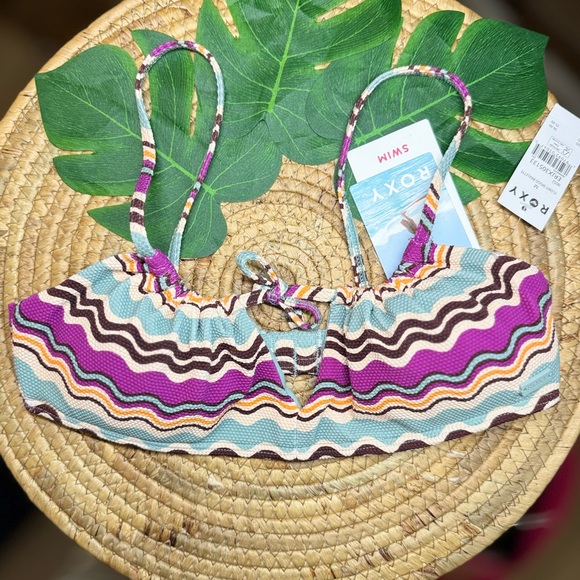 NEW w Tags- ROXY SWIM Flowy Mood Bralette Bikini Swimsuit Top Surfer 🏄‍♀️ MED - Picture 1 of 16